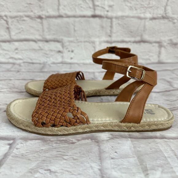 GAP Girls 3 Shoes Faux Leather Espadrille Open Toe Woven Sandals Adjustable - Picture 6 of 8